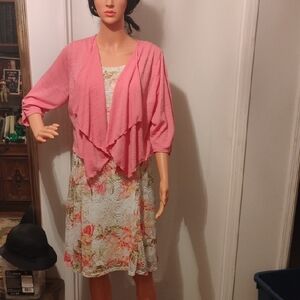 Floral Dress with Pink Cardigan